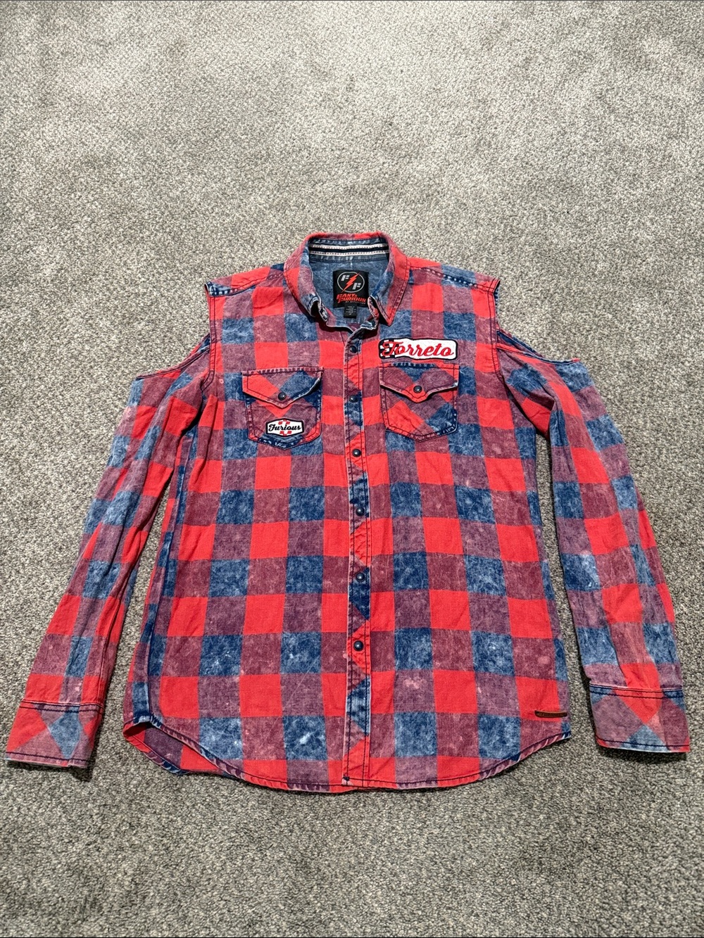 Affliction Vintage-Inspired Fast and Furious Red & Blue Plaid Women’s Button-Up